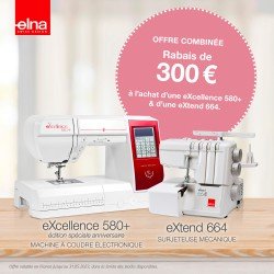 Offre combinée : Machine à coudre Elna eXcellence 580+& eXtend664
